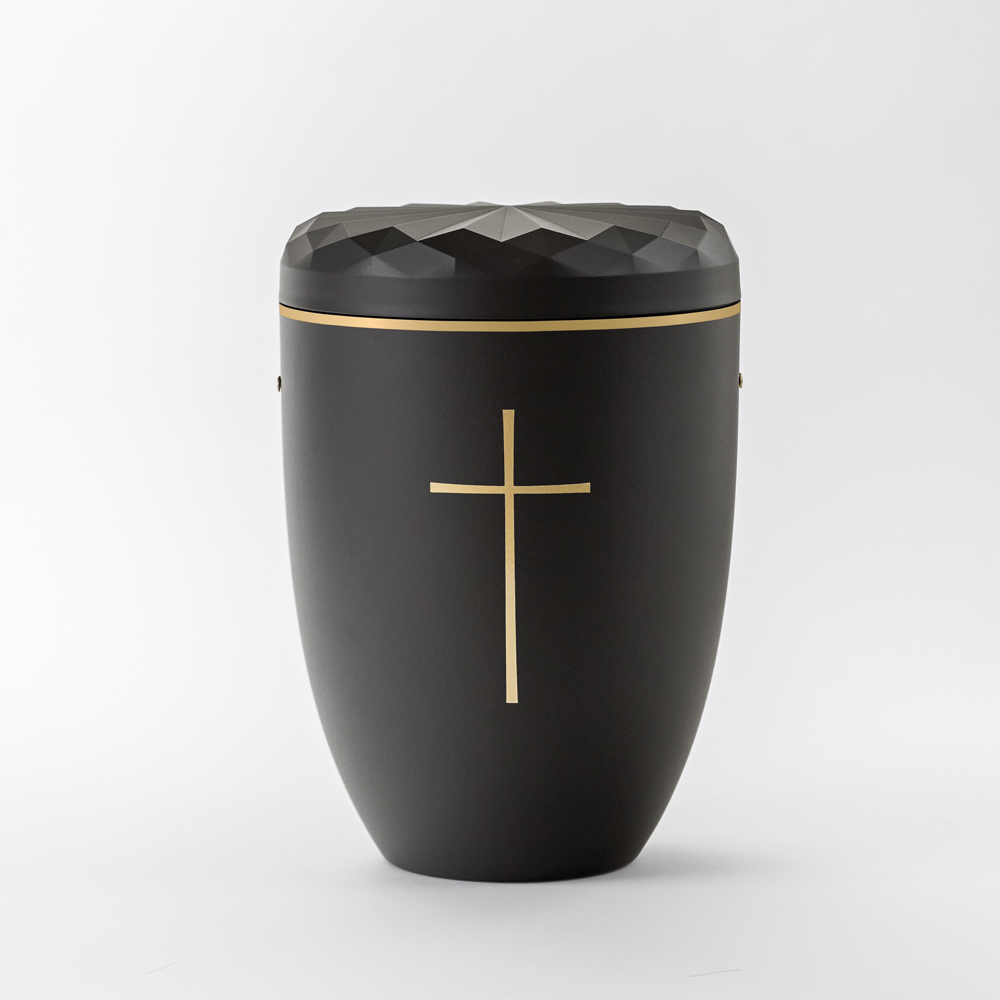 Urne UR5-ant Mohnkapsel anthrazit mit Symbol US 101 Kreuz gold