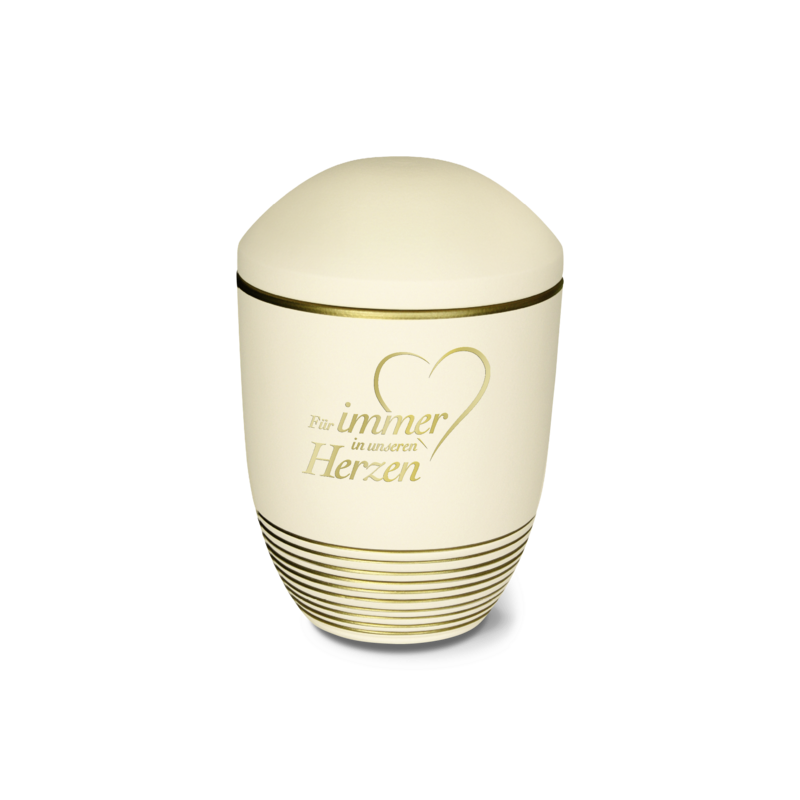 Urne 15059 WAVE sandbeige gold mit Dekor 37240 "Für immer in unseren Herzen" - MIT HERZ gold