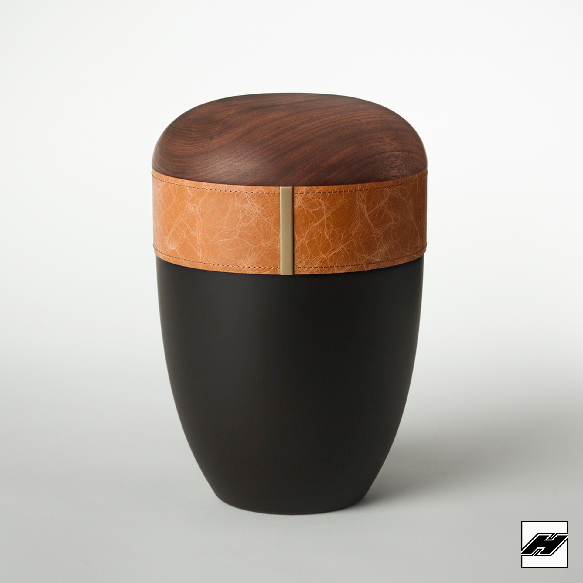 Holz-Lederurne_ant_Glattleder_Caramel Urne HLCG-ant Holz/Leder Caramel anthrazit, mit Glattleder