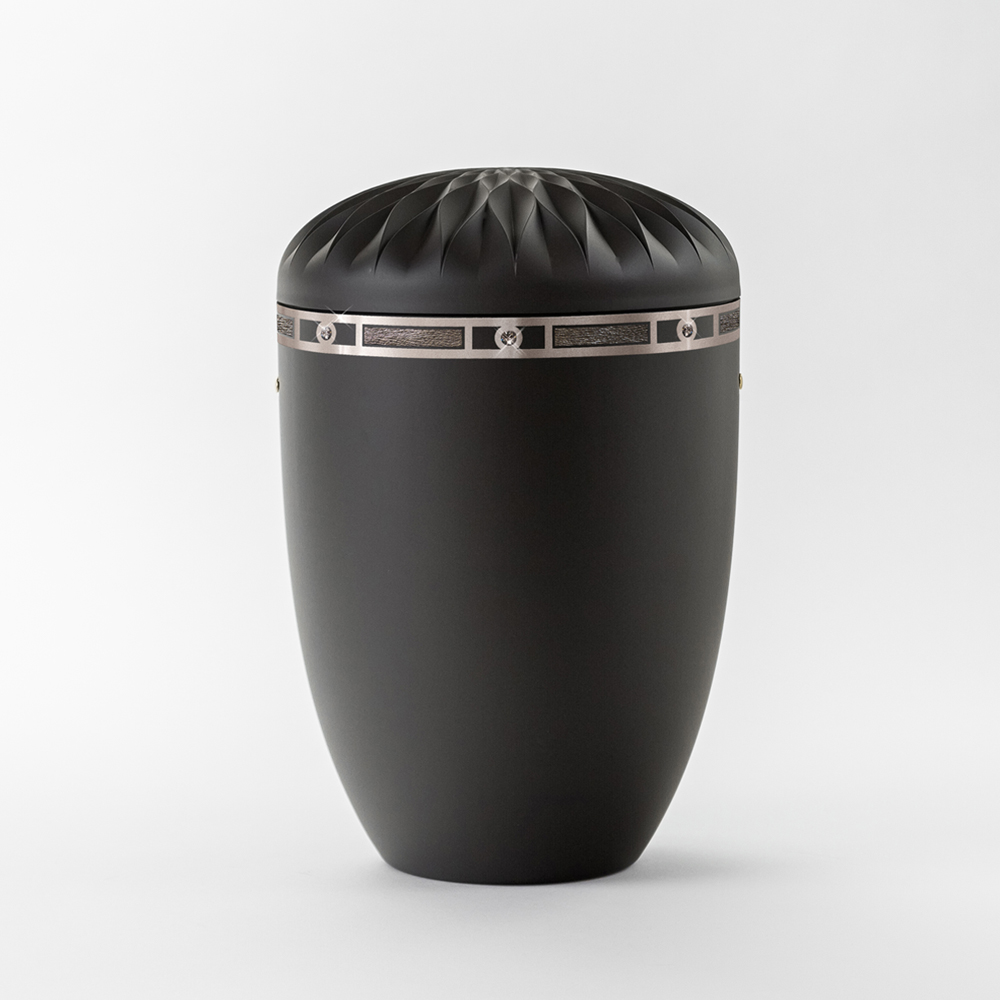 Urne Dahlie anthrazit mit Silberornament Art Déco