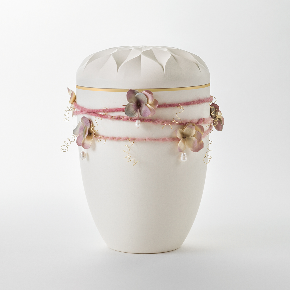 Urne Apfelblüte cremeweiß Wickelschmuck rosé
