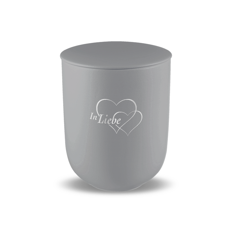 Urne 36342 ELEGANCE flanell mit Dekor 38201 "In Liebe" - MIT ZWEI HERZEN silber
